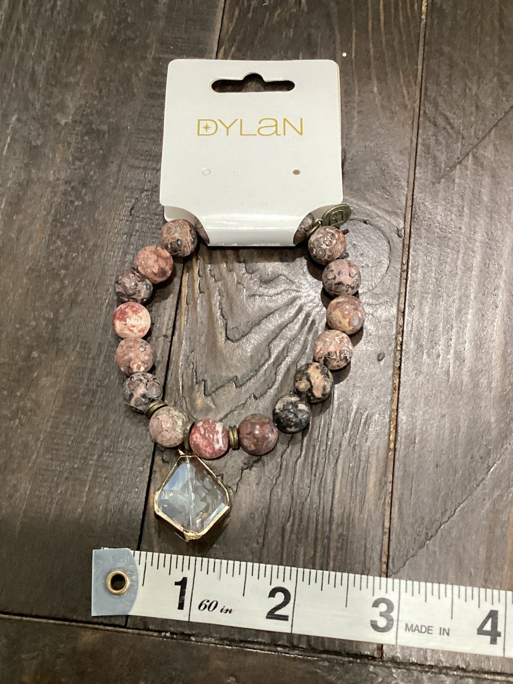 dylan Pink and Earth-Tone Beaded Bracelet with Clear Faceted Charm - Picture 2 of 2